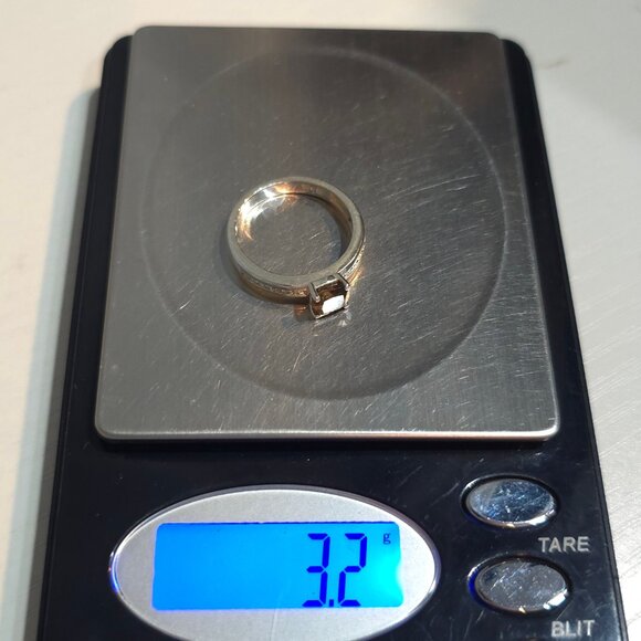 Size 8 925 Sterling Silver Square Smoky Quartz With Diamond Accents Ring - Picture 8 of 8